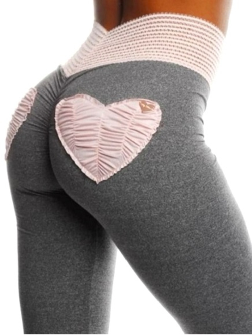 Cute Booty Gray Leggings with Pink Heart Accent size L